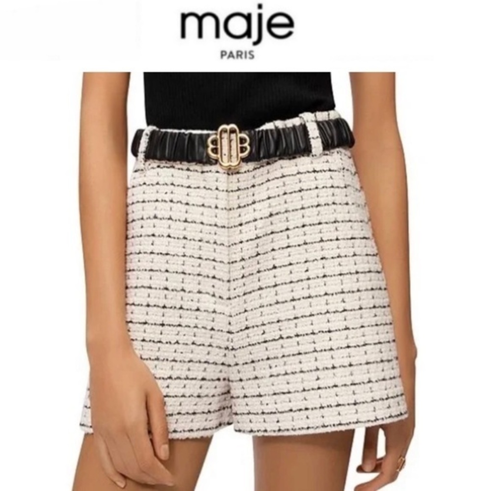 Maje Italo Printed Shorts French sz FR 36 (US size 4) Color Ecru Black